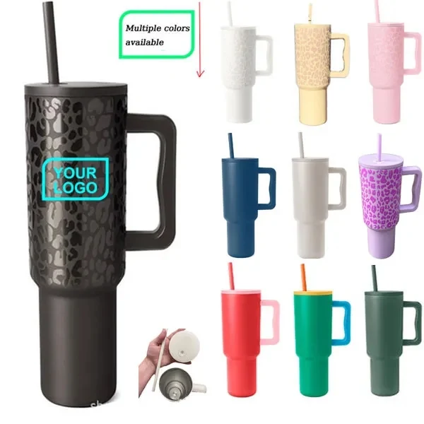 Custom 40 oz Stainless Steel Tumbler with Handle, Straw & Lid — Premium Travel Drinkware 1