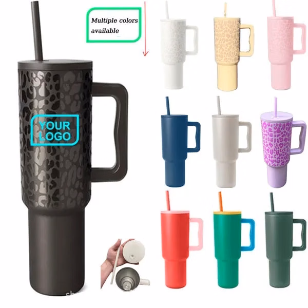 Custom 40 oz Stainless Steel Tumbler with Handle, Straw & Lid — Premium Travel Drinkware