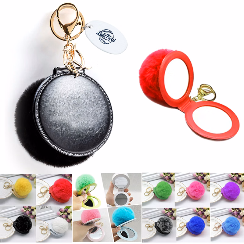 Pom Mirror Keychain With Printed Tag