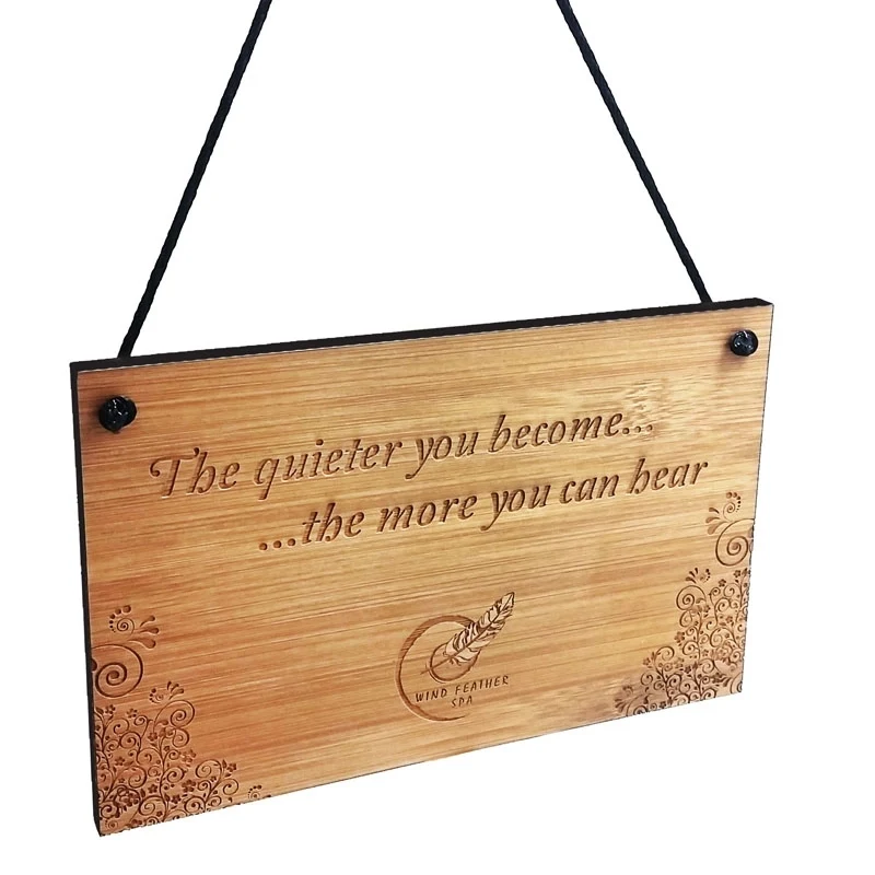 Custom Laser Etched Bamboo Hanging Signs 1
