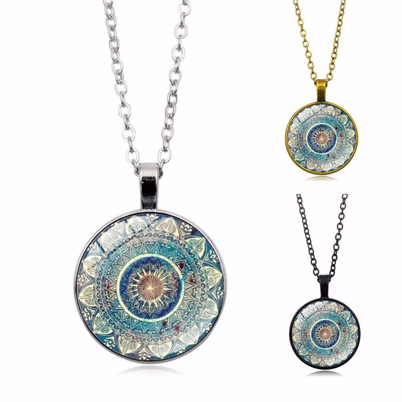 Alloy Yoga Crystal Pendant Moon Necklace
