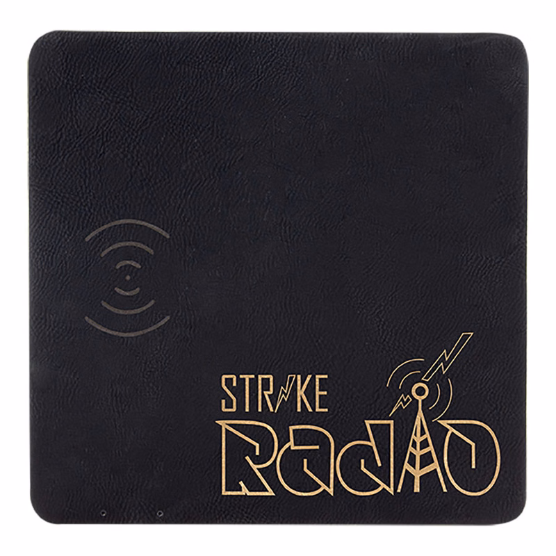 8" x 8" Black/Gold Leatherette Phone Charging Mat