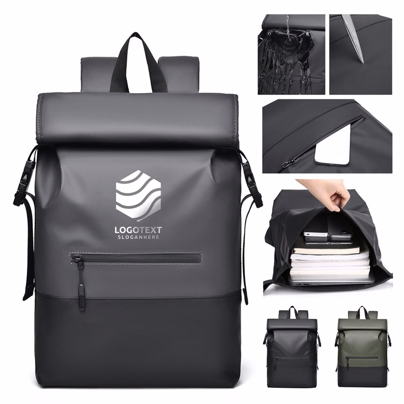 Waterproof PU Fabric Roll Top Backpack
