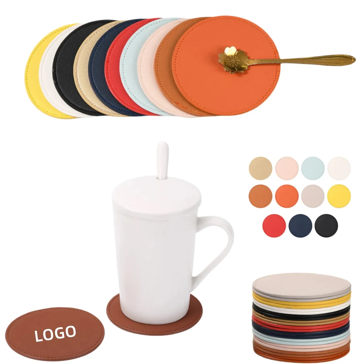 Soft PU Leather Round Coaster MOQ 50PCS 1