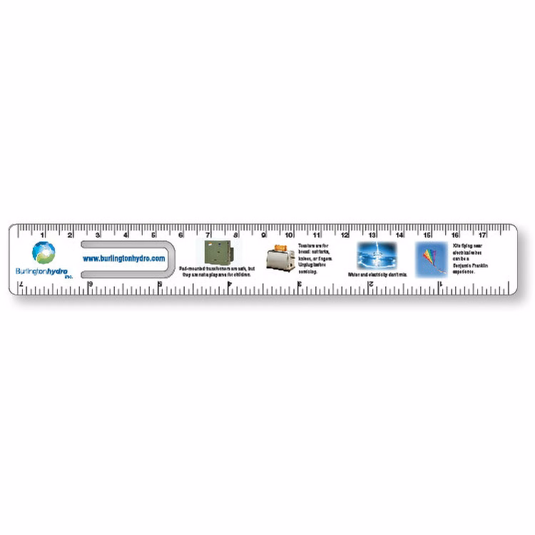 .020 White Plastic Punched Clip Bookmark Rulers - 1"x7.25", Full Colour