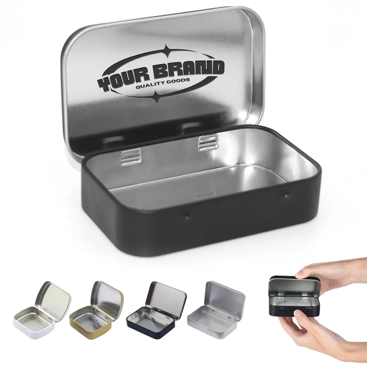 Metal Rectangular Mini Portable Storage Hinged Tin Box 1