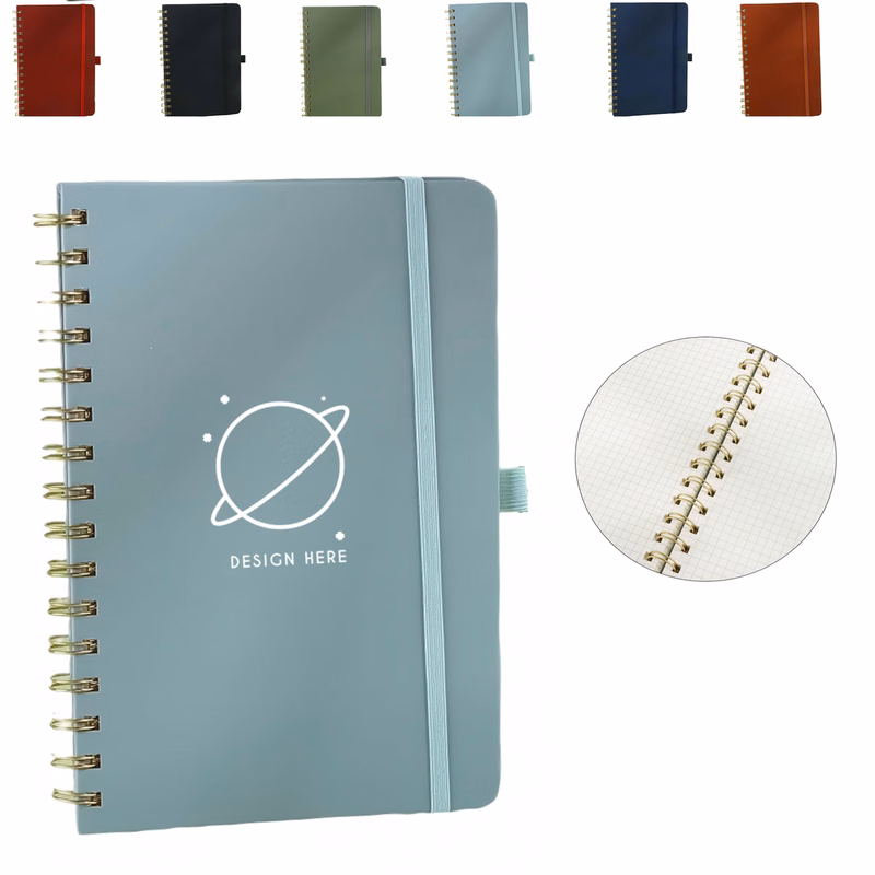 Gold Spiral Bound Grid Notebook