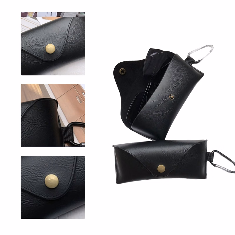 MOQ50 Hook Leather Glasses Case with Snap Button