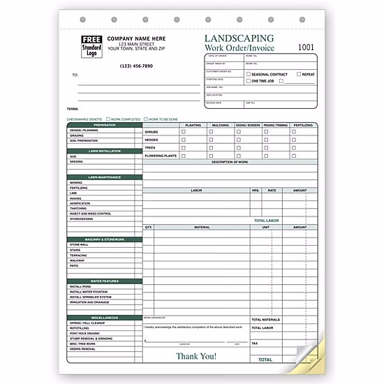 Landscape Work Orders, Invoices - Vertical