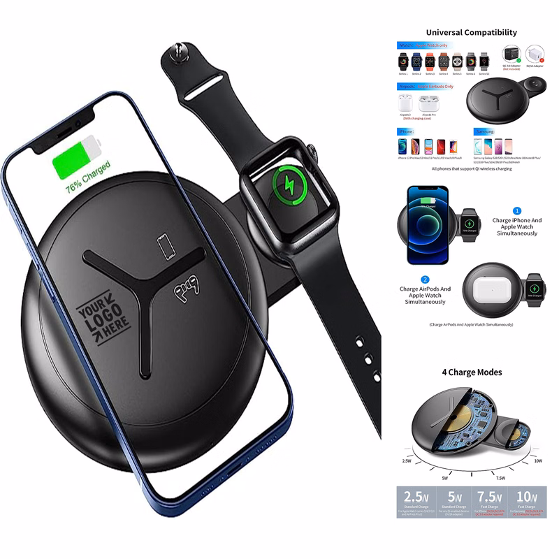 2 in 1 Compatible with iPhone Apple Watch and AirPods Qi Fast Charger Wireless Charging Station