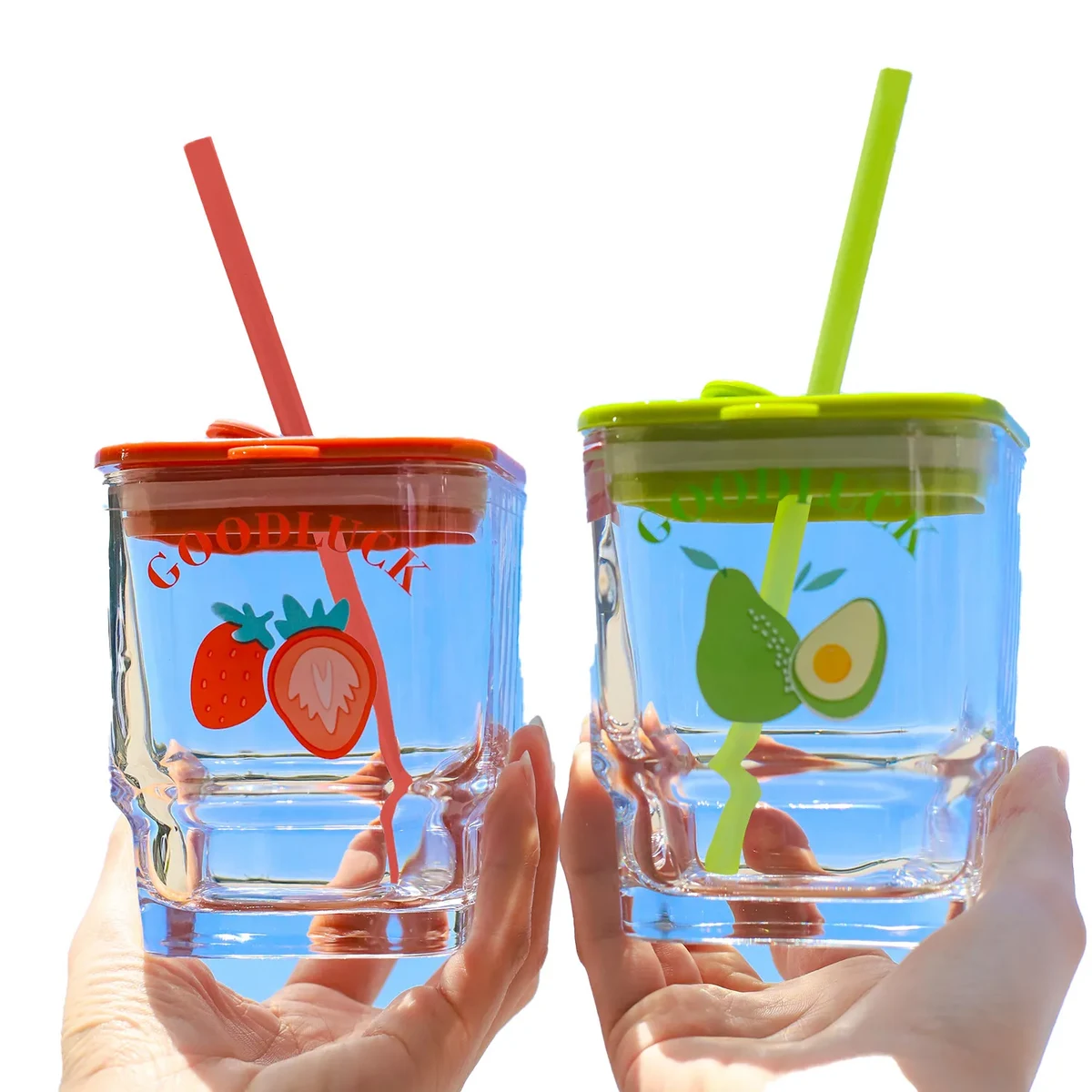 Large Capacity Glass Square Cup With Lid And Straw 1