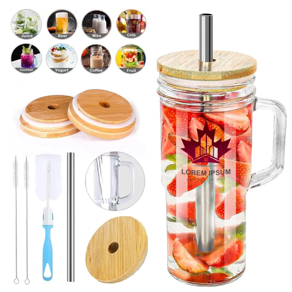 24oz Glass Tumbler with Lids and Straws 1