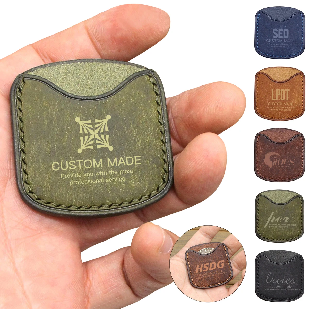 2.5'' x 2.7'' Mini Debossed Genuine Leather Challenge Coin Pouch 1