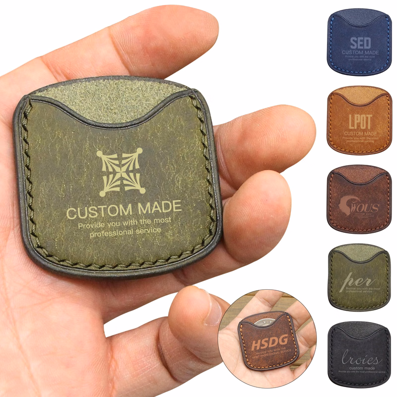 2.5'' x 2.7'' Mini Debossed Genuine Leather Challenge Coin Pouch