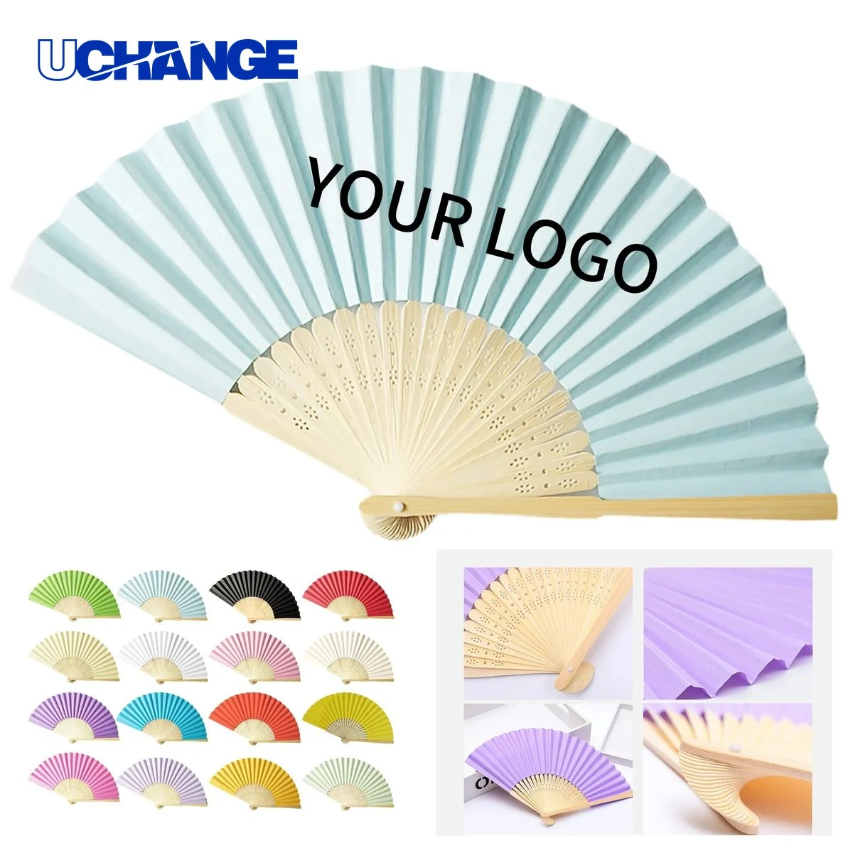 Bamboo Folding Hand Fan Full Color 1