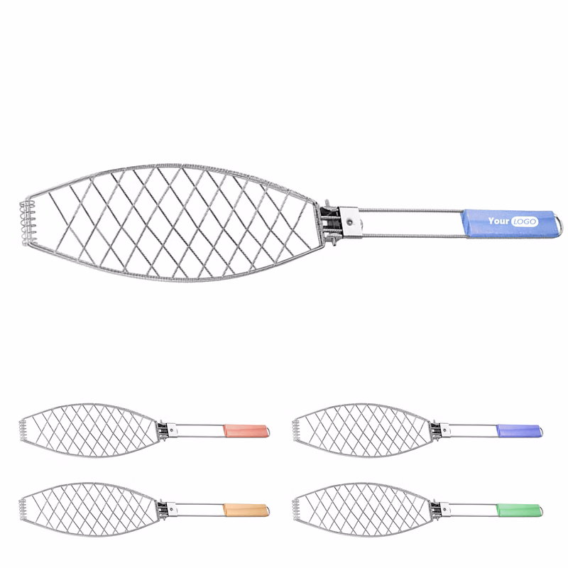 Stainless Steel Fish Grill Basket With Wooden Handle