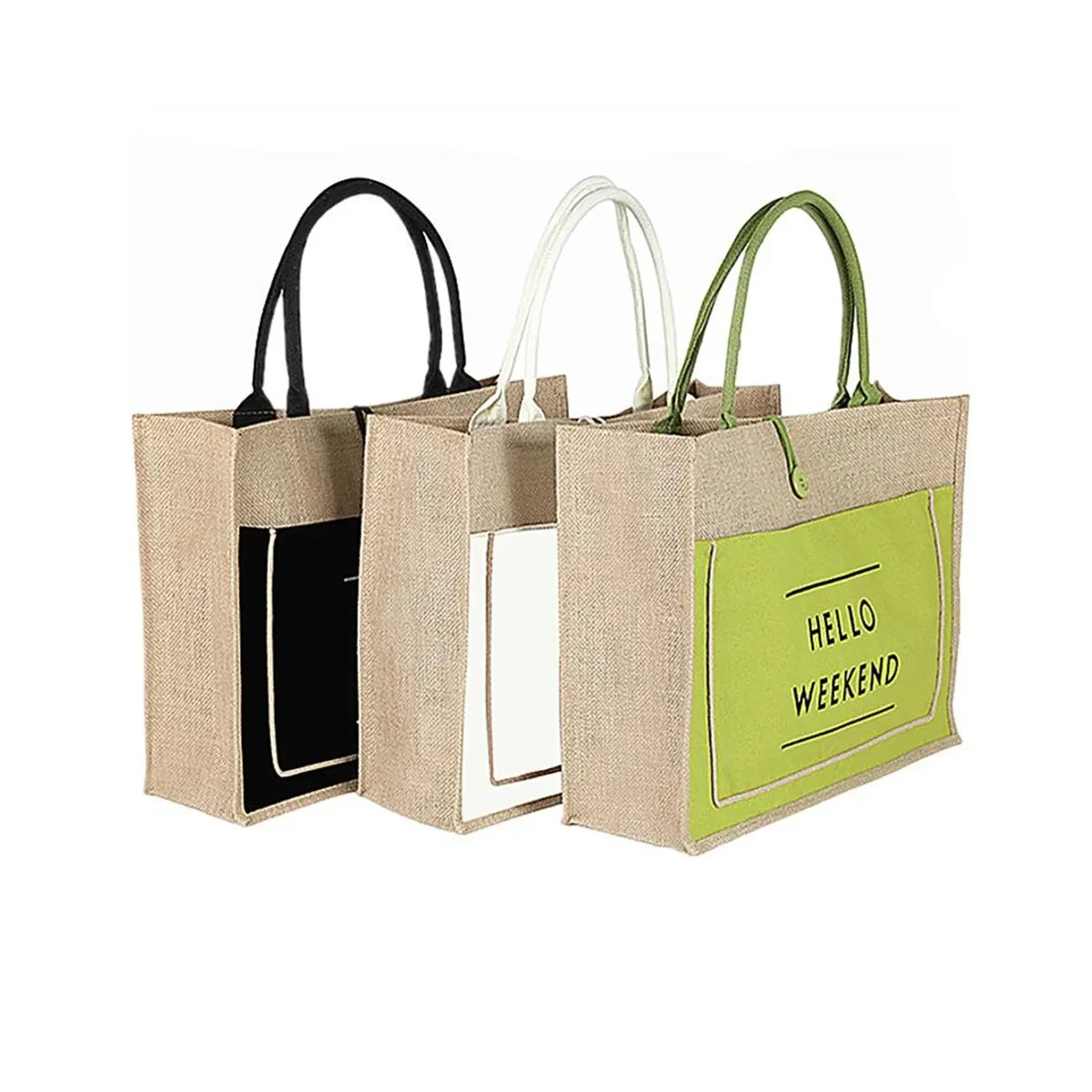 Reusable Jute Shopping Tote Bag with Bamboo Handles 1