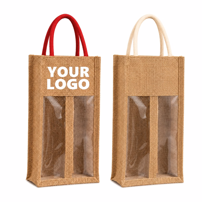 Windowed Jute Double Bottle Wine Bag