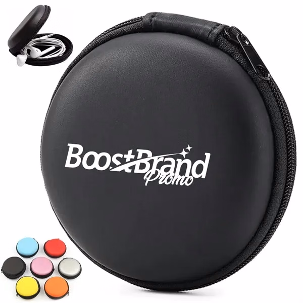 Custom Compact Round Earbud Case with Zipper — Portable Tech Organizer