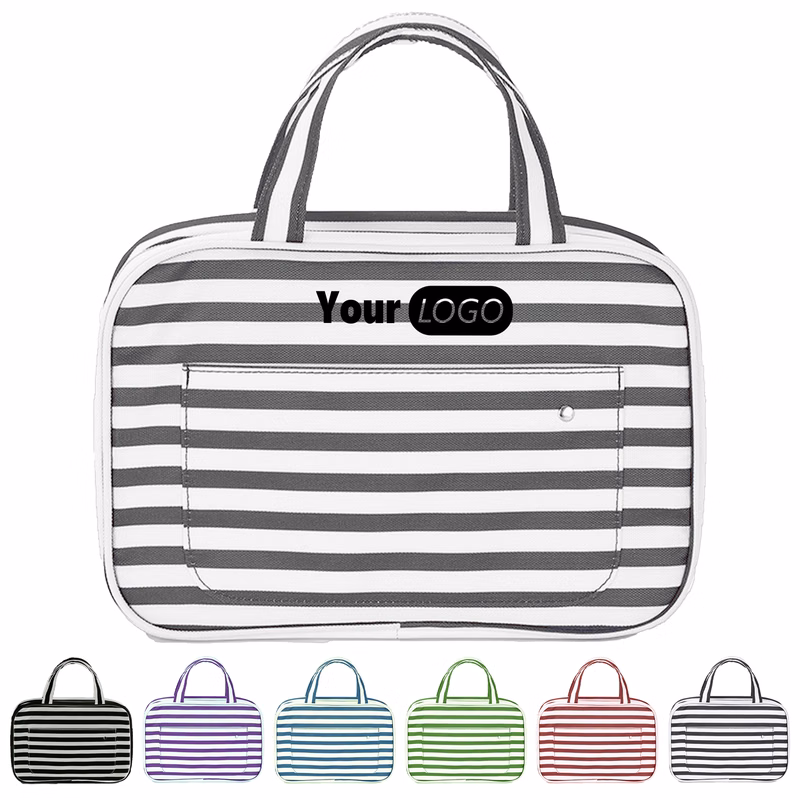 Polyester Striped Hanging Toiletry Bag For Travel