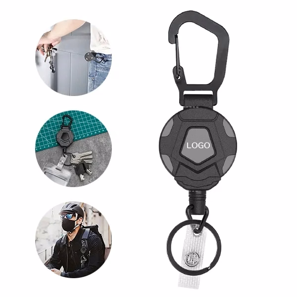 Keychain Carabiner Badge Holder with Retractable