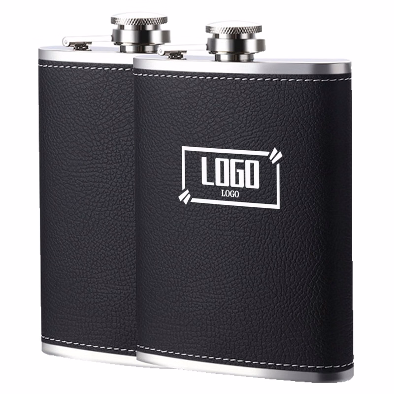 8 Oz. Premium Leather Bound 304 Stainless Steel Flask