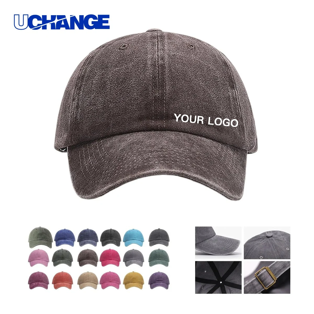 Washed Cotton Cap Headwear with Embroidered Eyelets 1