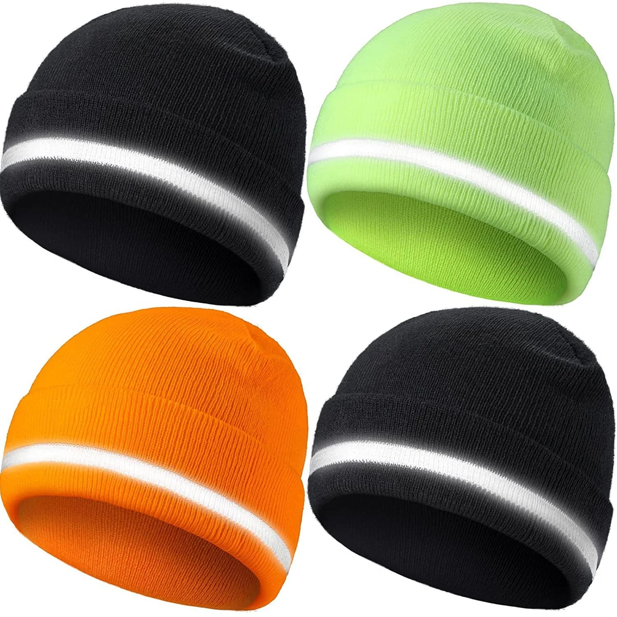 Knitted Beanie with Reflective Stripe 1