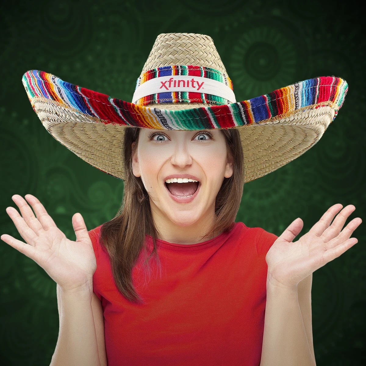 Giant Natural Straw Sombrero with Serape Trim (blank) 1