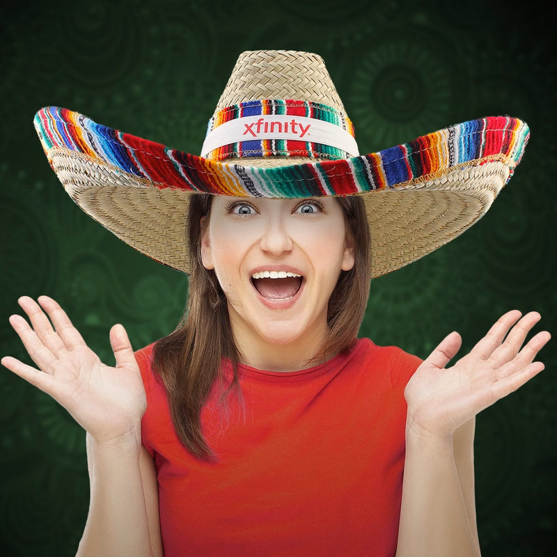 Giant Natural Straw Sombrero with Serape Trim (blank)