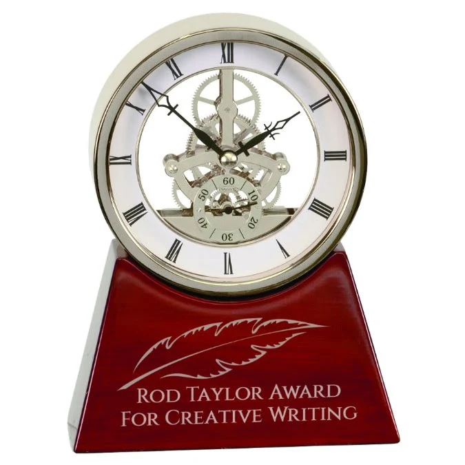 7 1/4" Executive Silver & Rosewood Piano Finish Clock 1