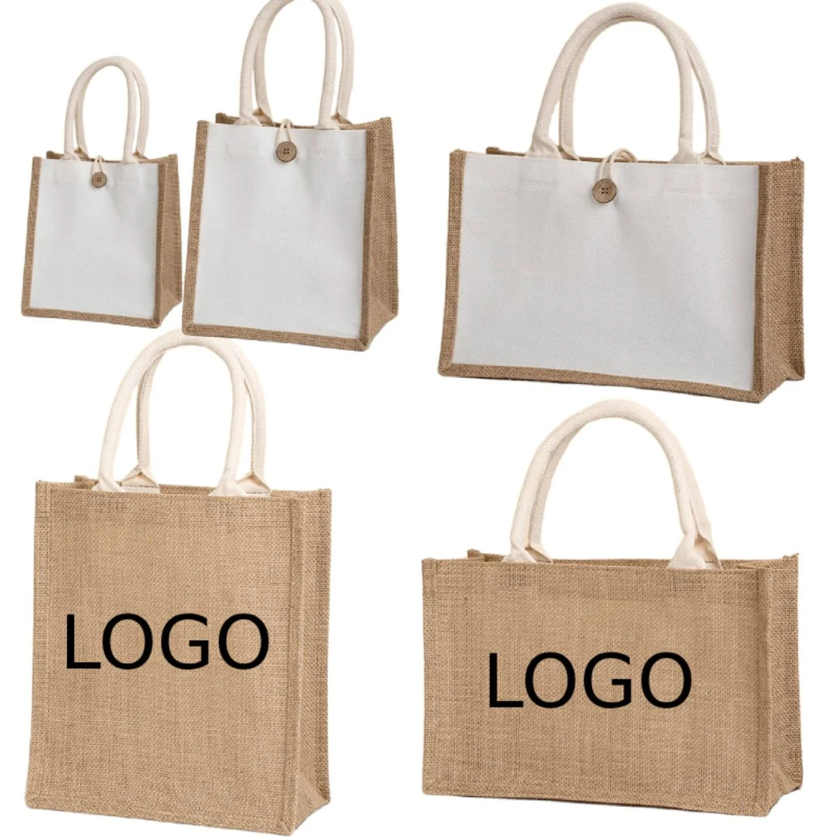 Jute Canvas Tote Bag with Cotton Rope, custom tote bag with logo imprint 1
