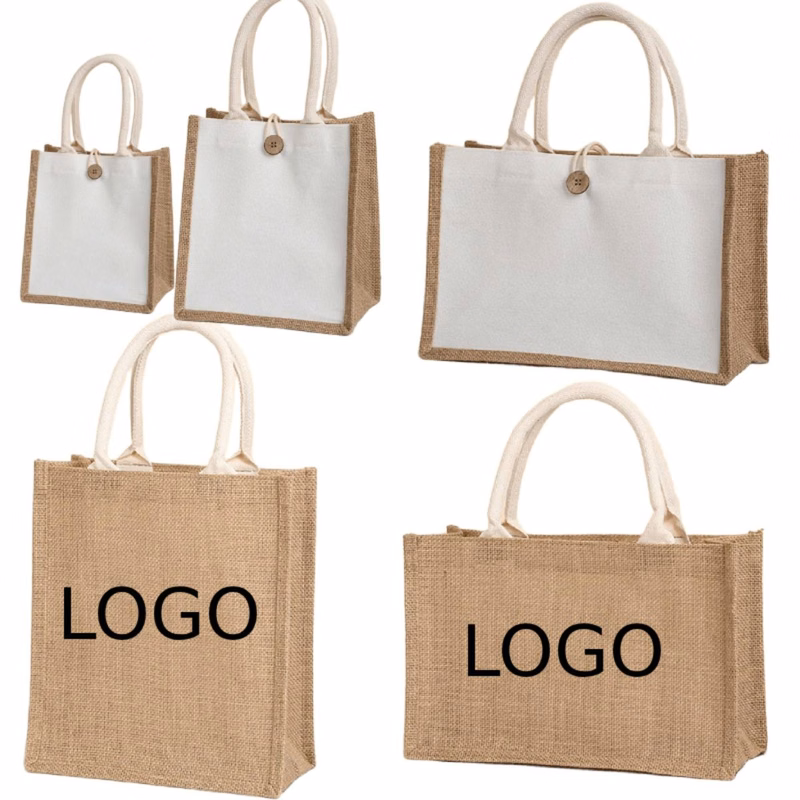 Jute Canvas Tote Bag with Cotton Rope