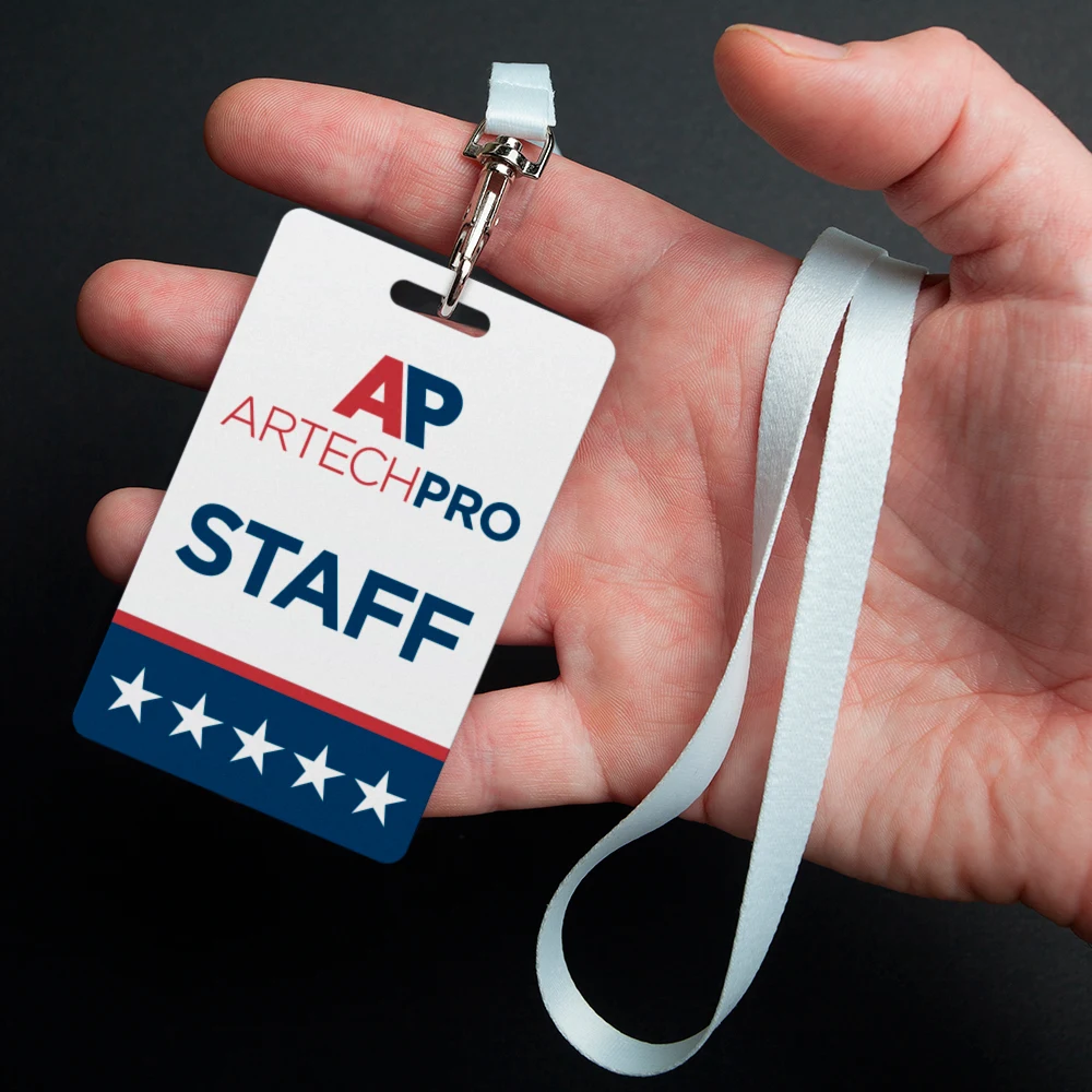 Premium Plastic ID Neck Tags Vertical Style 2.13"x3.38" Full Colour on front, Black on back 1