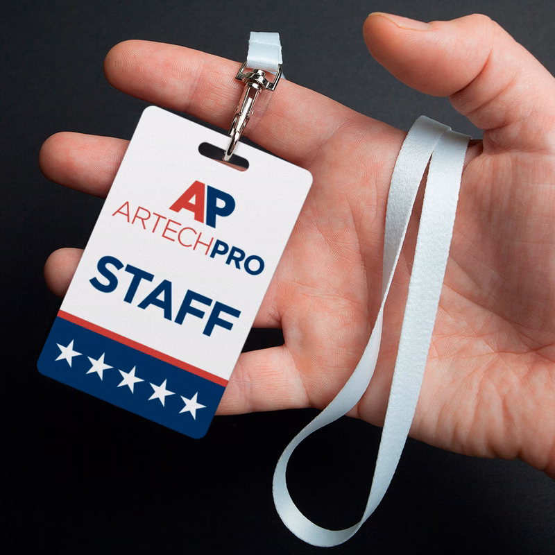 Premium Plastic ID Neck Tags Vertical Style 2.13"x3.38" Full Colour on front, Black on back