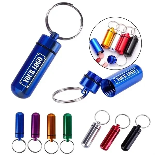 Custom Aluminum Waterproof Pill Case Keychain — Portable Storage Promotional Accessory 1