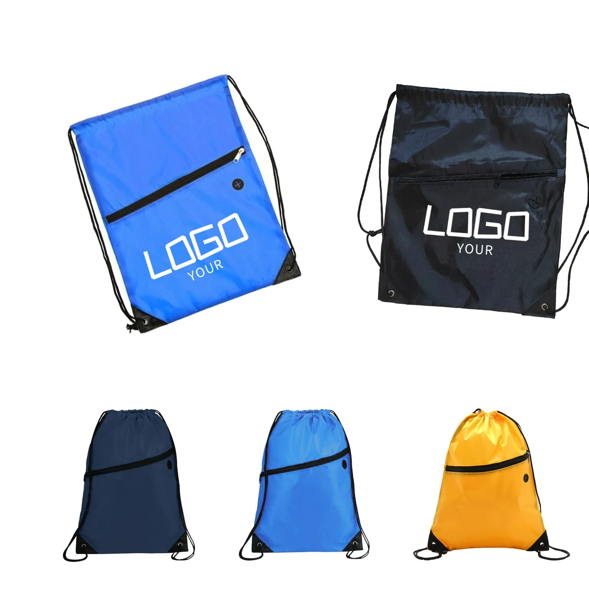 Drawstring Sports Pack With Front Zipper W/Grommet 1