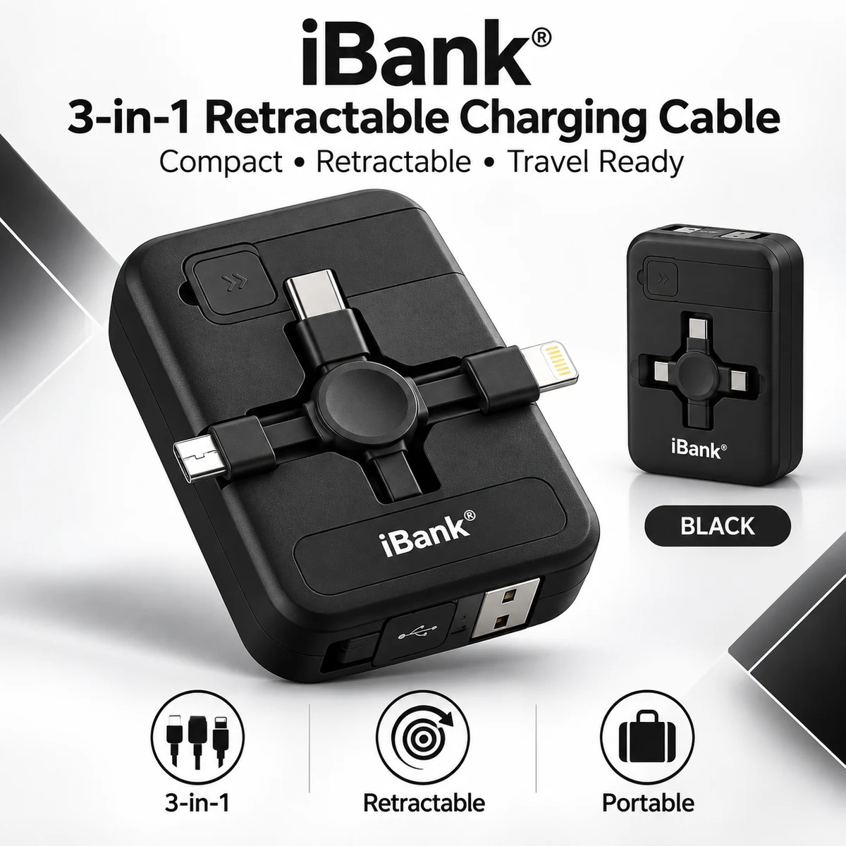 iBank® 3 in 1 Charging Cable Retractable, USB Multi Charging cables 1