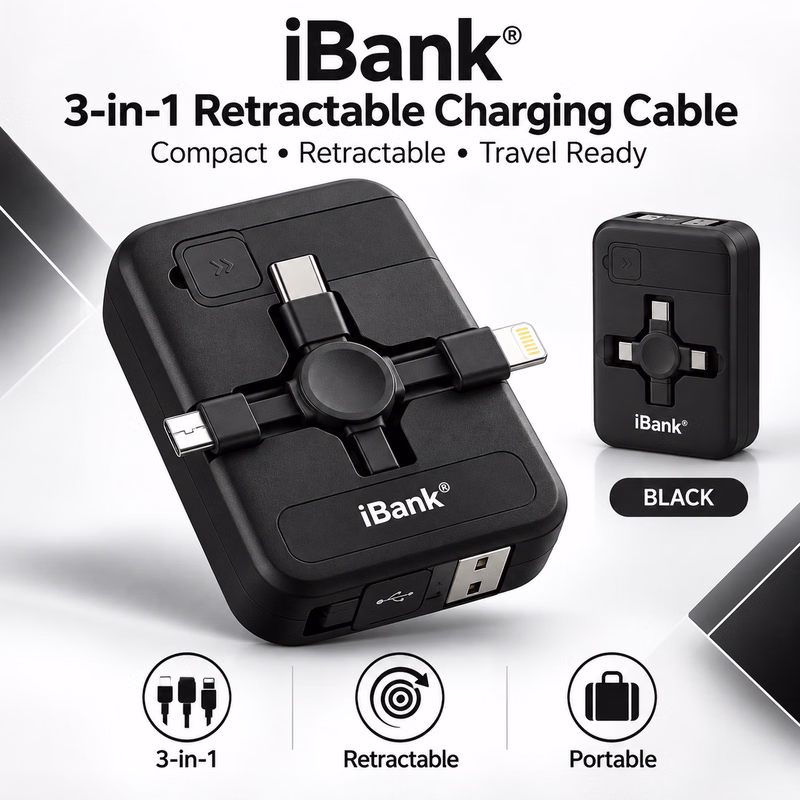 iBank® 3 in 1 Charging Cable Retractable, USB Multi Charging cables