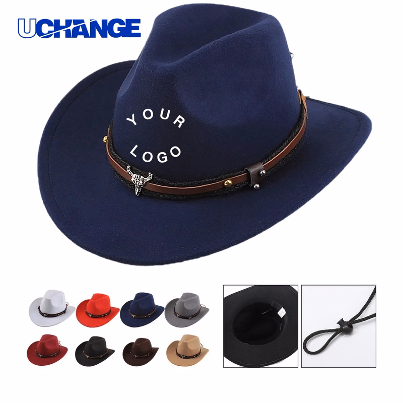 Retro Cowboy Felt Hat Headwear in Polyester with Curved Brim