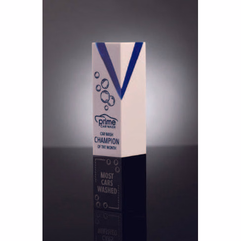 White Poly Resin With Blue "V" Designs, 9.75"