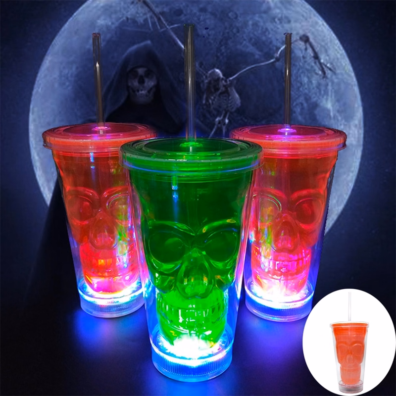 16oz Plastic Led Light Up Tumbler w/ Straw