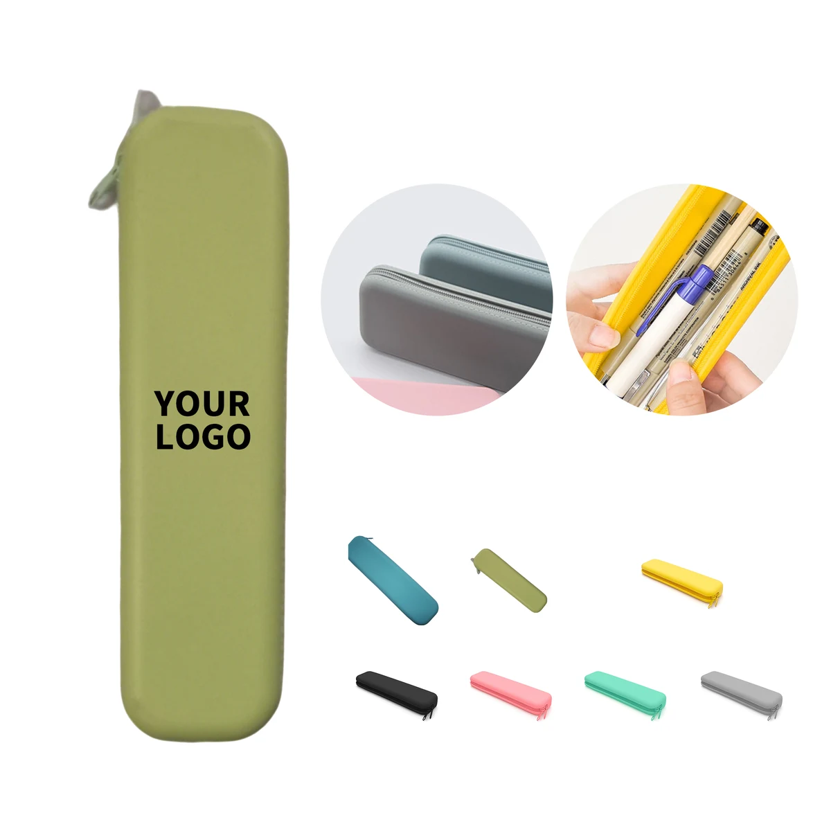 Silicone Pencil Case With Zipper Slim Storage 7.9" Length 1