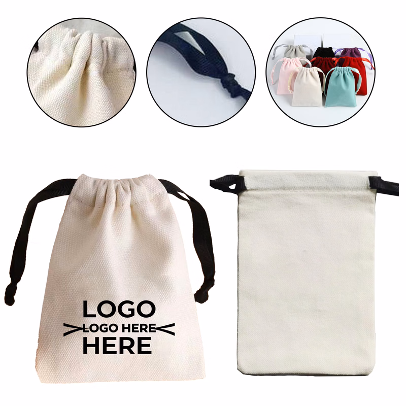 Solid Color Cotton Drawstring Pouch