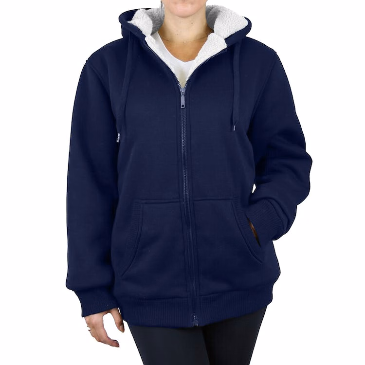 Women's Heavyweight Sherpa Hoodies - Navy S-XL
