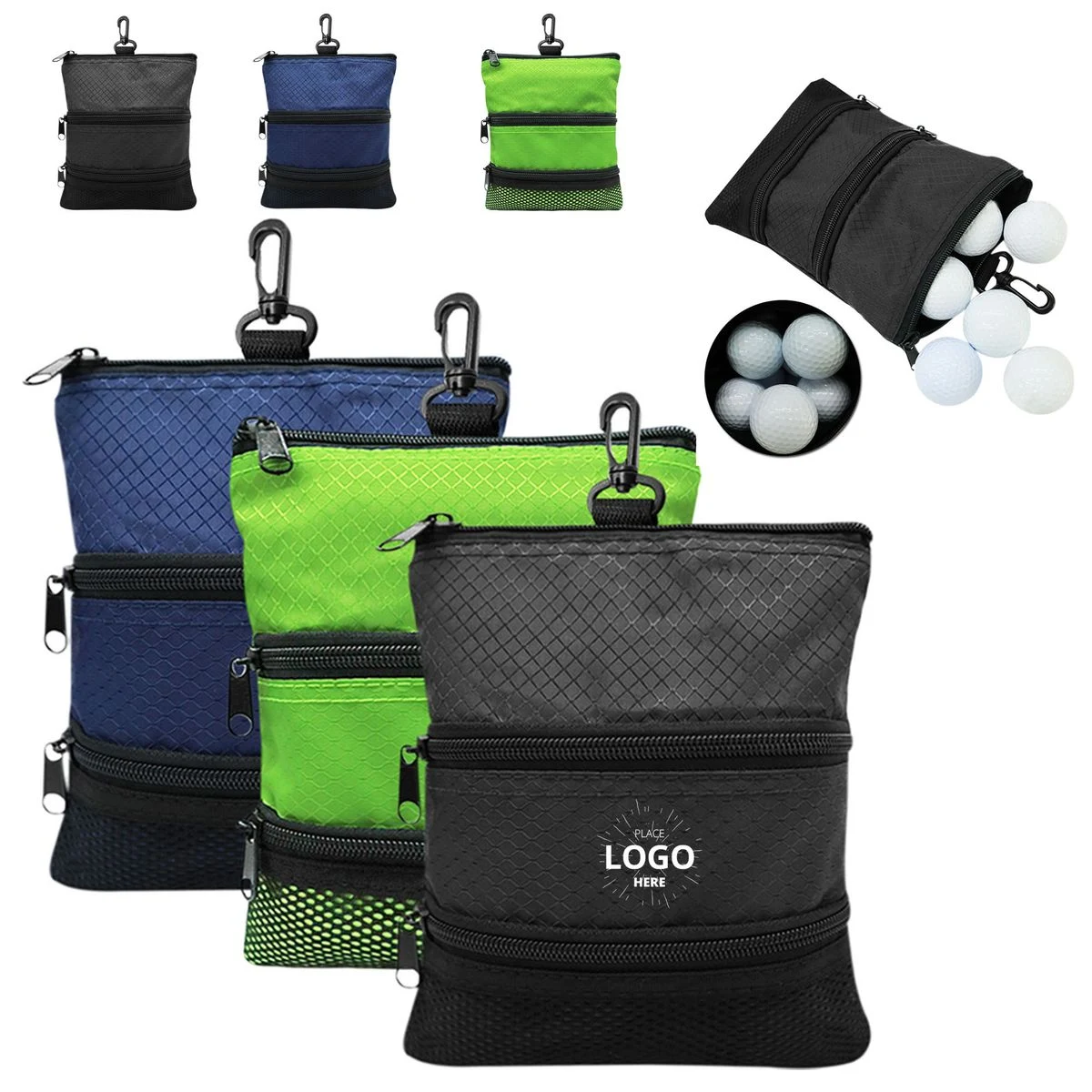 Golf Accessory Pouch W/ Zipper and Clip Hook 1