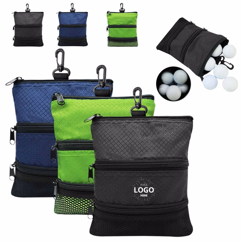 Golf Accessory Pouch W/ Zipper and Clip Hook
