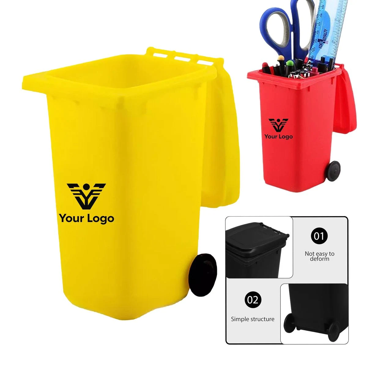 Flip-top Plastic Desktop Storage Bin with Trash Can Design 1