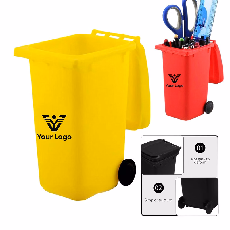 Flip-top Plastic Desktop Storage Bin with Trash Can Design