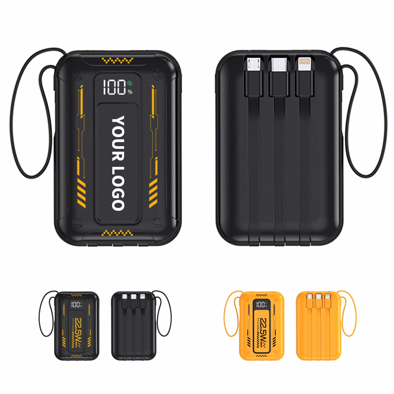 Portable 10000 Mah Power Bank With Integrated Cables And Flashlight 4" Length X 2.6" Width X